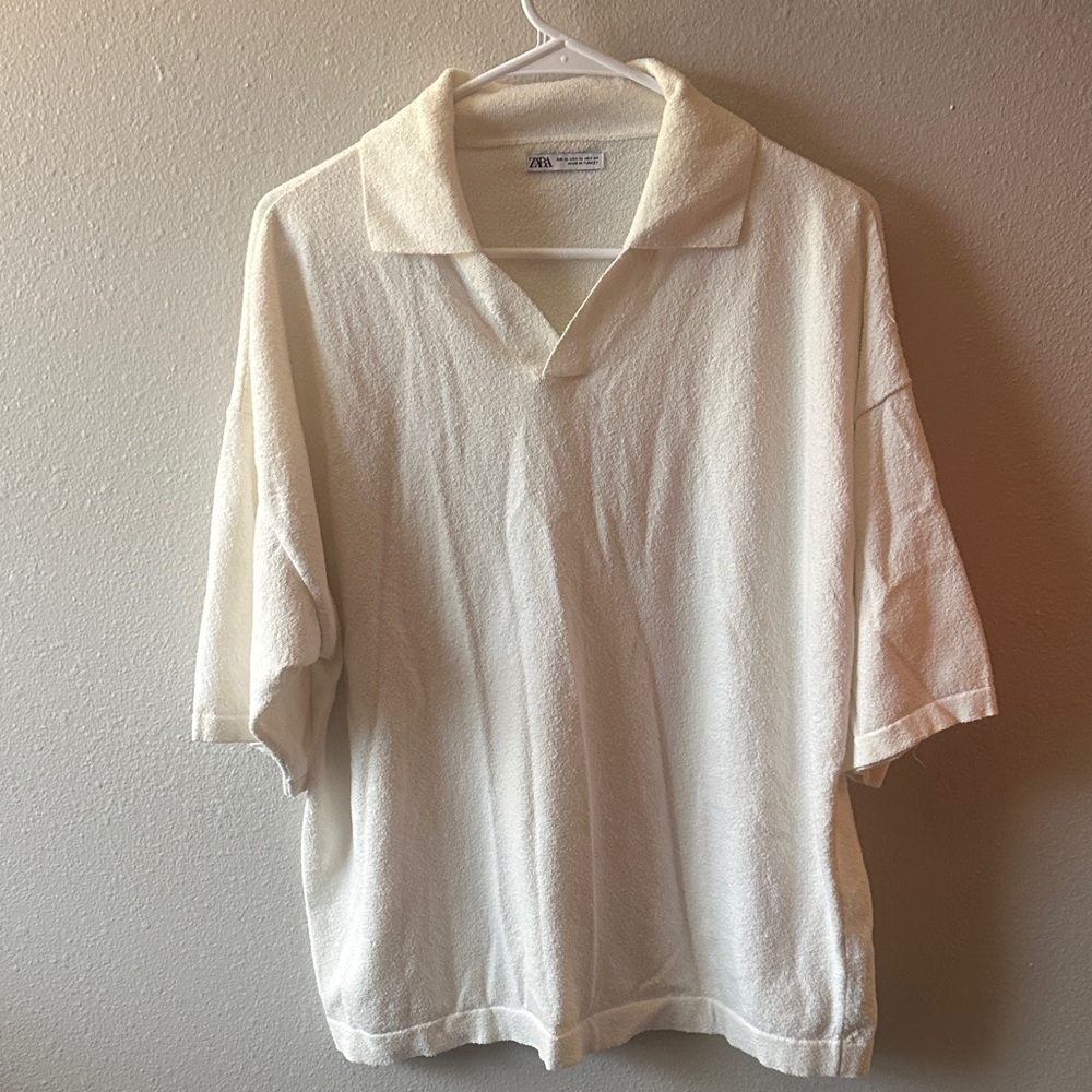 Zara Men's Off-White Polo Shirt